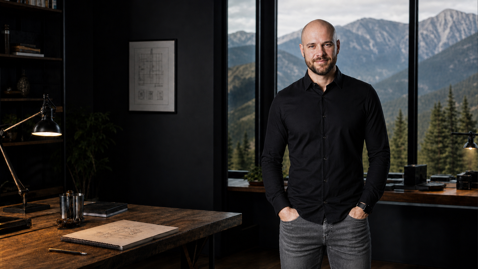 Brad Nietfeldt in a technology studio overlooking the mountains